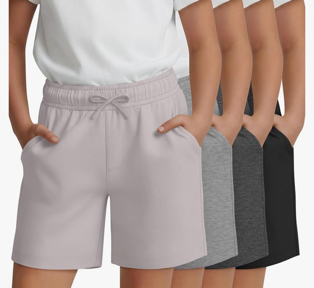4 Pack Girls' Shorts Wide Leg Elastic Waist Athletic Shorts Kids Casual Summer Pull on SweatShorts 9-10Y