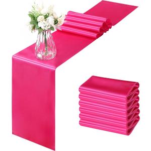 Horbaunal 6 Pack Satin Runners 12 x 108 Inch Bright Silky Smooth Satin Table Runners for Birthday Wedding Party Banquets, Hot Pink