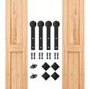 SMARTSTANDARD 5FT Heavy Duty Double Door Sliding Barn Door Hardware Kit,Smoothly and Quietly-Easy to Install-Includes Step-by-Step Installation Instruction Fit 15" Wide Door Panel