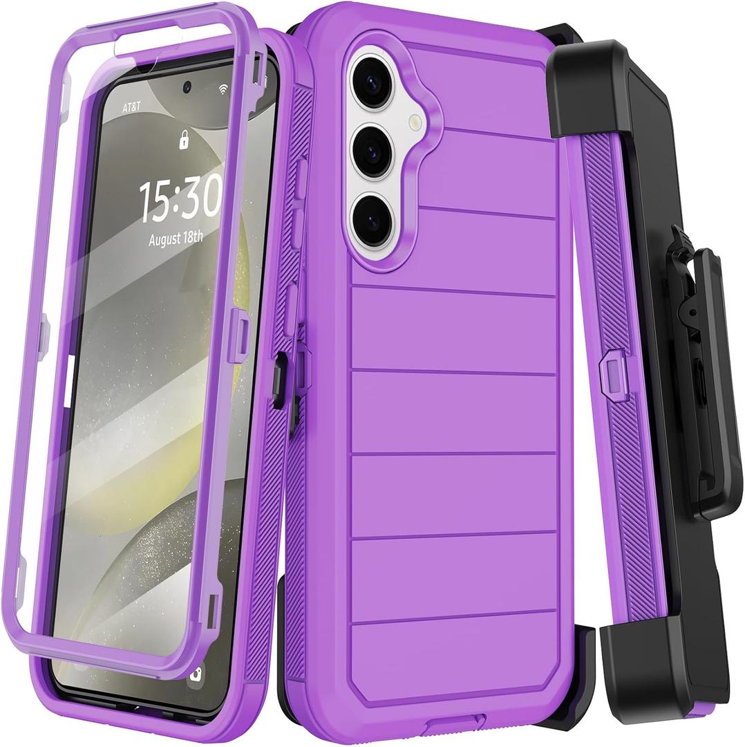 for Samsung Galaxy S24 Plus Case with Belt Clip Holster & Kickstand,Built-in Screen Protector,Heavy Duty Shockproof Drop Protection Military Grade Full Body Rugged Phone Cover (6.7") (Purple)