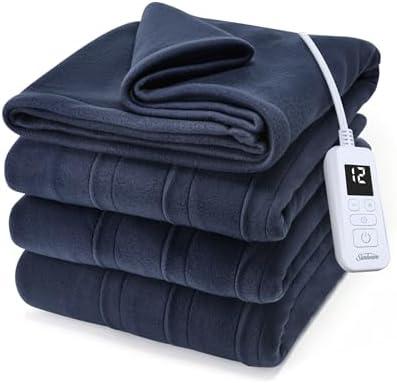 Sunbeam Royal Ultra Fleece Heated Electric Blanket, 12 Heat Settings, 12-Hour Auto Shut-Off, Indigo