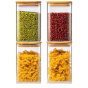 42oz - Pack of 4 Square Glass Jars with Bamboo Lids, Glass Food Storage Containers with Airtight Lids for Kitchen, Air Tight Pantry Storage Containers for Cereal, Pasta, Rice, Sugar, Coffee, Spice