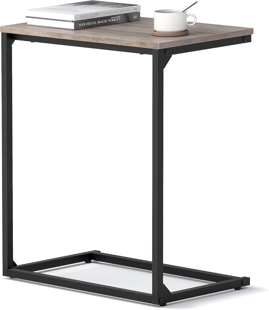 VASAGLE C Shape End Table, Small Coffee Table For Couch Or Sofa, Industrial Side Table In Living Room, Bedroom, 13.8 x 21.7 x 26 Inches, Greige and Classic Black ULNT052B02