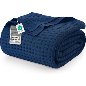 Utopia Bedding Navy 100% Cotton Waffle Blanket 300 GSM [King - 90x108 Inch] Soft Lightweight Breathable Bed Blanket for All Season