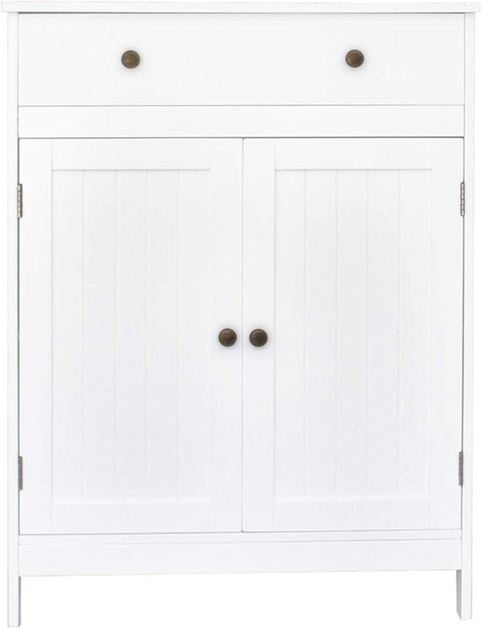 FCH A Hundred Pages of Double Doors and A Drawer Floor Cabinet Multifunctional Bathroom Storage Organizer Rack Stand MITPATY 11.82"D x 23.63"W x 31.5"H, White