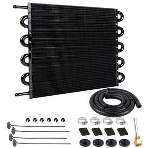 BARTOO Universal 5/16" Transmission Oil Cooler Kit, Aluminium alloy 10 Pass Tube and Fin Oil Cooler Kit (Black)