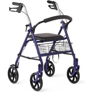 Medline Steel Rollator Walker with Seat, Blue, 300 lb. Weight Capacity, 8 Wheels, Foldable, Adjustable Handles, For Seniors, For Mobility Impairment