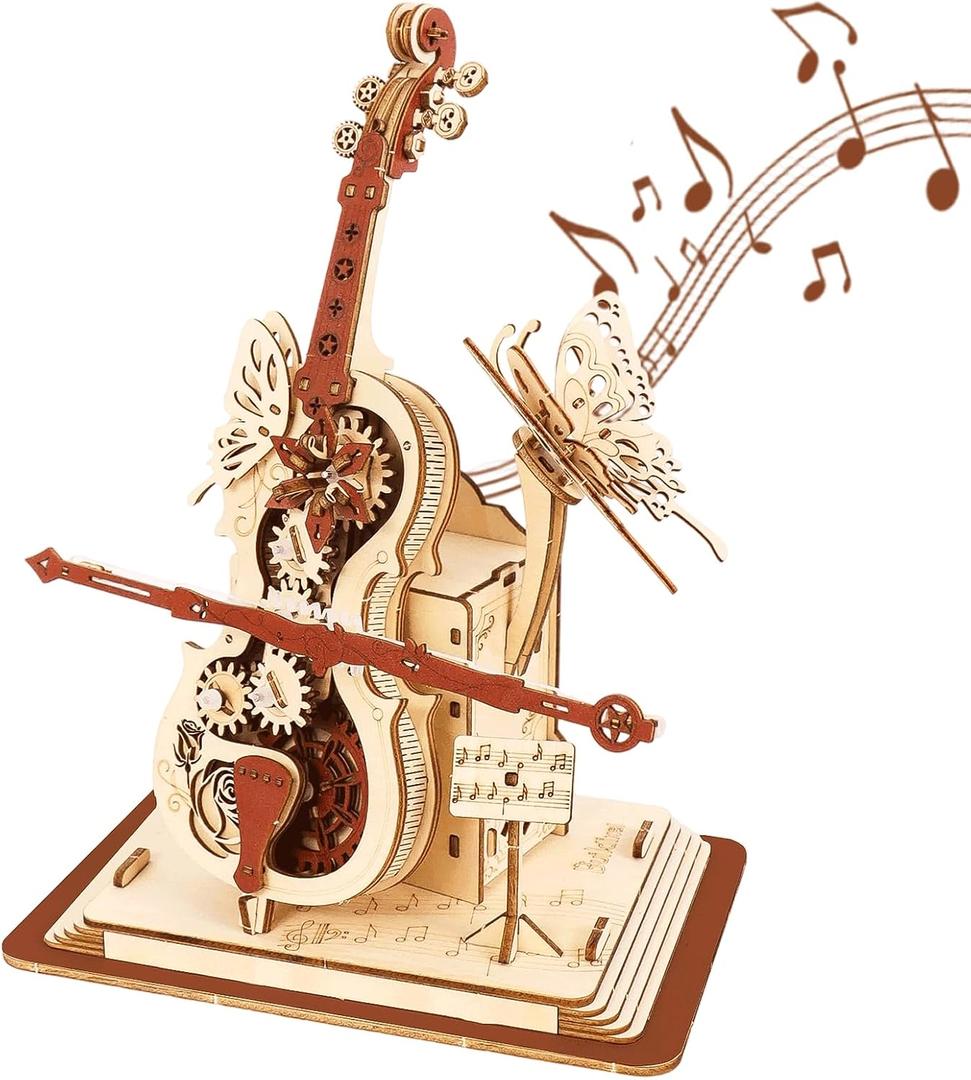 3D Wooden Puzzles for Adults, Wooden Music Box Kits-Cello Wood Model Kits for Adults to Build, Gift for Men Women Hobby for Adults (Music Cello)