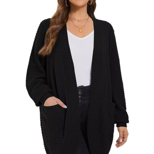 LARACE Long Cardigans for Women Plus Size Tops Open Front Sweaters with Pockets Waffle Ribbed Sleeve Loose Fall Outwear 3XL