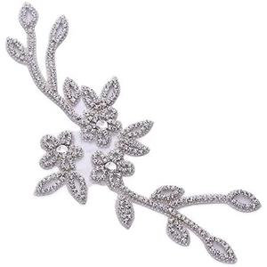 FANGZHIDI Crystal Rhinestone Applique Belt Luxury Shining Trims 1 Yard for Bridal Wedding Dress- Silver-1 Yard(12.2" x 7.87")