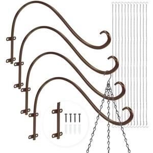 Plant Hangers Outdoor, 4 Pack 16 Inch Plant Hooks for Wall Metal Plants Hanging Bracket for Bird Feeder, Flower Baskets, Wind Chimes, Lanterns, Indoor Outdoor, Bronze