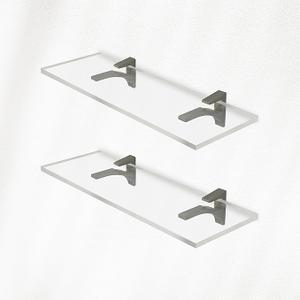 Clear Acrylic Shelves 11.5 inches, 3/4" Thick Transparent Wall Mounted Floating Shelves for Bedroom, Living Room, Bathroom, Kitchen With Screws and Brushed Nickel Finish Brackets, Pack of 4