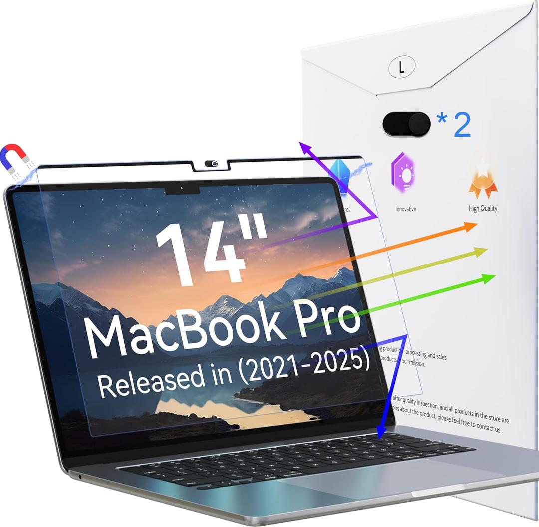 Magnetic Anti Blue Light Screen Protector for MacBook Pro 14 Inch (2021-2025, M1, M2, M3, M4, M5), Removable Glare Filter for 14.2" Mac Laptop Computer
