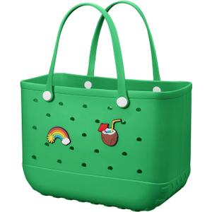 Baonat Beach Bag Rubber Tote Bag - Waterproof Travel Bag for Women Washable Tote Bag Handbag for Sports Beach Market Pool (Green, Large)
