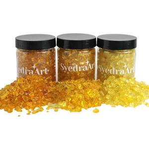 Syedra Crushed Glass for Crafts, 3-6mm Set of 3,Resin Art, Crushed Colored Mirror Pieces 1LB (Yellow)