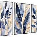 YOXORDQ 3Pcs Blue leaves Wall Art Abstract Blue Botanical Poster Prints Modern Minimalist Plant Canvas Picture for Living Room Bedroom Wall Decor 16x24in Unframed