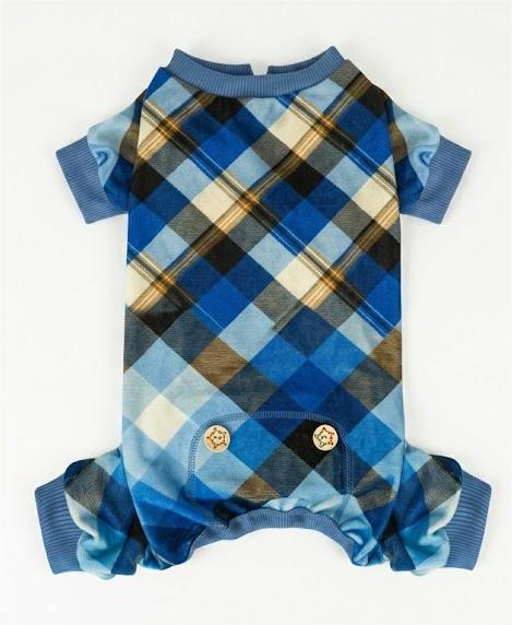 KYEESE Dog Pajamas Velvet Doggie Jammies Lightweight Pjs Comfy Pet Clothes Plaid Dog Pajamas for Small Dogs Boy Girl Stretchy Onesie Soft Coat, Check Big (Blue), XL