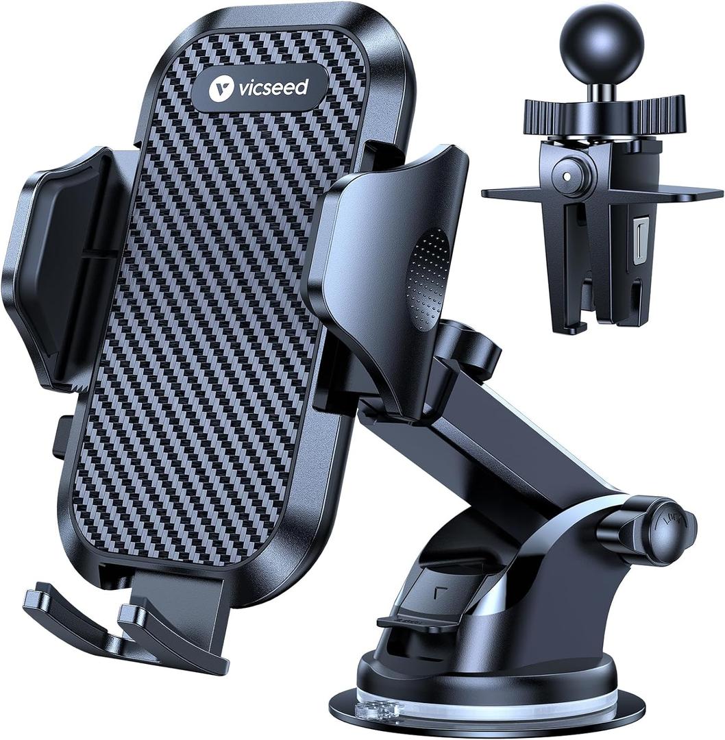 VICSEED True Military-Grade Phone Holders for Your Car [Upgraded 95+LBS Strongest Suction] Cell Phone Mount for Car Dashboard Windshield Vent Truck Boat Stand Adjustable for iPhone 17 ProMax Android (Classic Black)