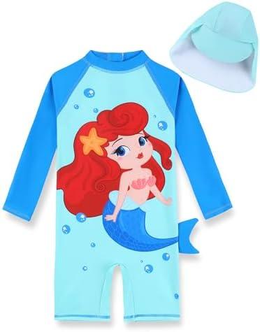 PURFEEL Girls Long Sleeve Rashguard Sets Kids One Piece Swimsuit Bathing Suit UPF 50+ UV Zipper Swimwear 2-3Y