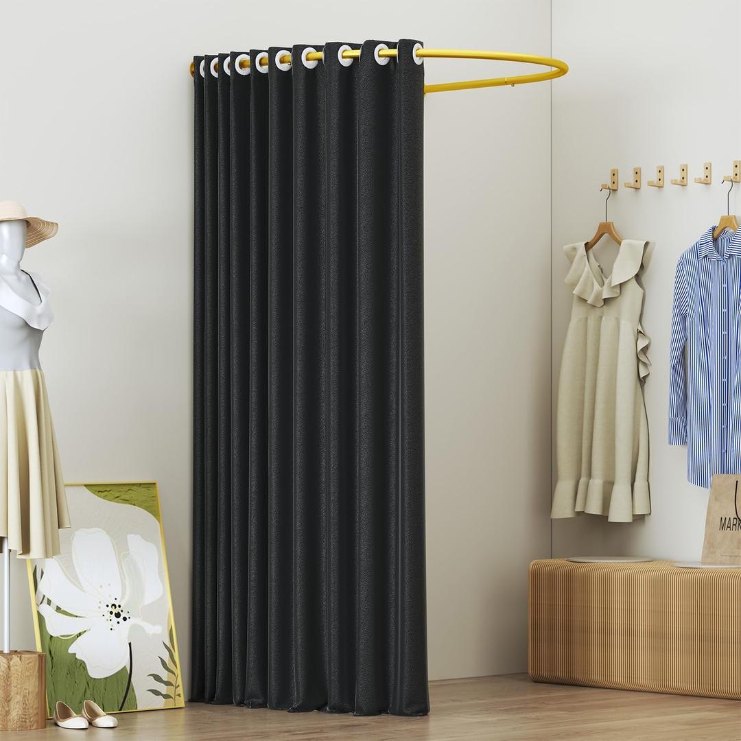 Portable Fitting Room U-Shaped 39.37 Inches, Temporary Changing Room for Boutique & Home, Mobile Dressing Room with Privacy Protection, Room Divider Screen for Clothing Store - Black