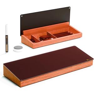 Desk Whiteboard with Wooden Organizer Box for Office Supplies Storage, Desktop Dry Erase White Board with Drawer for Stationary, Marker & Eraser Included, Yeoux (Burgundy Red)