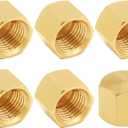 6PCS Brass 1/8 Inch NPT Caps Outer Hex 1/8" NPT Female Thread Socket Pipe End Cap Plugs Fitting for Water/Oil/Gas