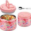 14oz Insulated Vacuum Food Jar with Buckle Lid,Soup Thermo for Hot Food Kids,Wide Mouth Leakproof Stainless Steel Lunch Container with Spoon-Mermaid