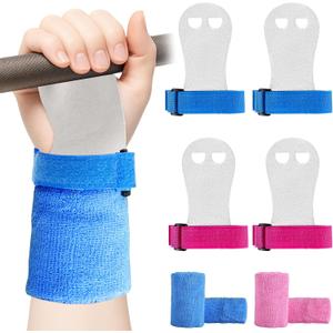 JDVBDNK 2 Pairs Gymnastics Hand Grips, Gymnastics Equipment for Kids, Gymnastics Wristbands Sets, Gymnastic Bar Grip Gloves and Gymnastics Wrist Support Sports Accessories for Workout Exercise (Blue, Pink)