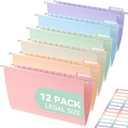 SortRax Plastic Legal Size Hanging File Folders, 12 Pack Pastel Hanging Folders, with Insertable 1/5-Cut Tabs for Filing Cabinets