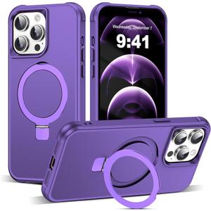 TIANLI Designed for iPhone 12 Pro Max/13 Pro Max Case with Magnetic Invisible Ring Stand [Compatible with Mag-Safe] [Military Drop Protection] Shockproof Anti-Slip Cover for Men Women,Purple