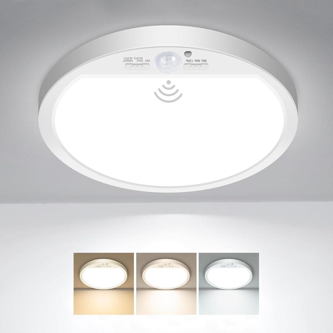 slochi Motion Sensor Light Indoor Wired, 8.7 Inch 3000K/4000K/6500K Closet Lights Motion Sensored, 18W 1800LM Flush Mount Ceiling Light for Hallway Pantry Stairwell Porch, White, 1 Pack-8.7 Inch