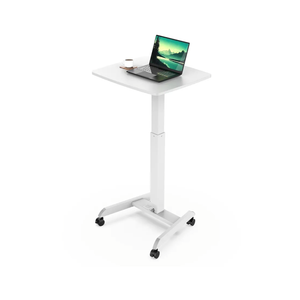 Mount-It! Rolling Laptop Desk Adjustable Height (29.6”-44.2”), Mobile Workstation Cart with 23.6” x 20.5” Desktop, Small Sit-Stand Desk for Home, Office, or Classroom in White