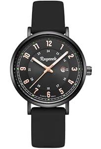 Quartz Analog Watch,Silicone Band, Calendar Date Display, Water Resistant, Watch for Women Nurses Female Nursing Students Lady (Black)