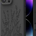 OAOA Magnetic Engraved Case Compatible with iPhone 16 Pro Case, Compatible with Magsafe, Camera All-Round Protection, Slim Liquid Silicone Phone Case for Women Girls, Black Flower