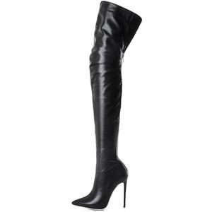 YING LAN Over the Knee High Boots for Women Sexy Zipper Pointed Toe High Heel Faux Leather Surgical Stretch Riding Thigh High Boots Black, Size: 7.5
