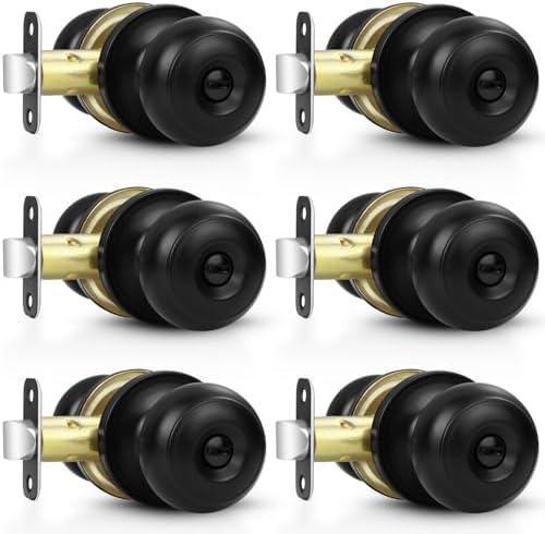 Estmoon 3 Pack Door Knobs, Matte Black Privacy Door Knob with Lock, Keyless Door Handle with Lock for Bedrooms/Bathrooms