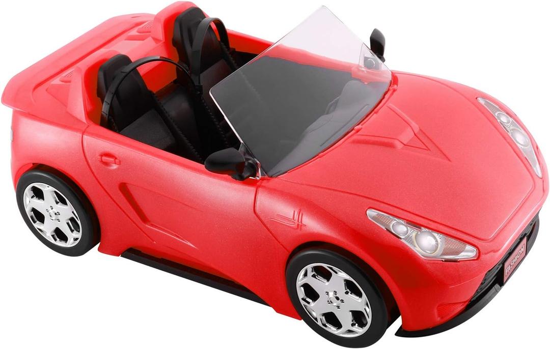 Convertible Car for Dolls, Glittering Deep Red Convertible Doll Vehicle with Working Seat Belts Ideal Gift Increase Children's Fun