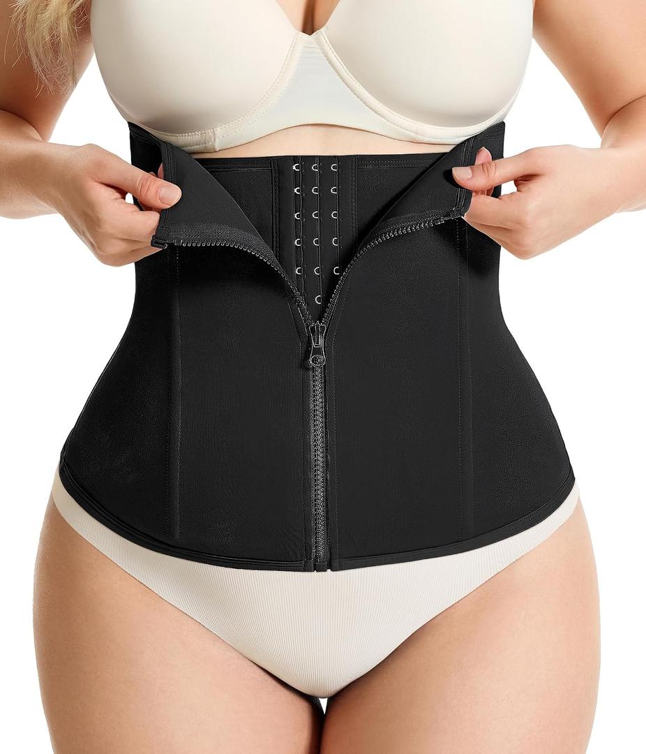 Gotoly Waist Trainer for Women Zipper Corset Shapewear Tummy Control Faja Body Shaper Waist Cincher Workout Girdle (Black, M)