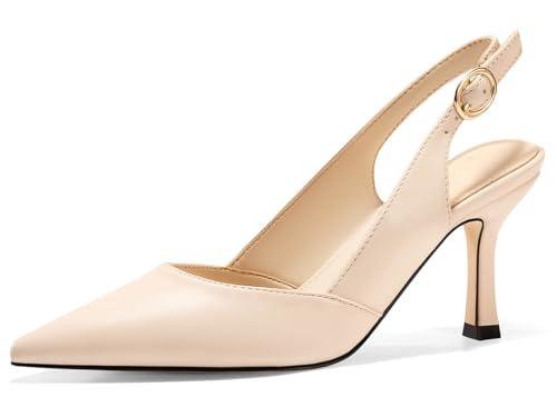 Rilista Womens Slingback Pumps Closed Pointed Toe Kitten Heel Sandals Wedding Evening Party Dress Shoes 7