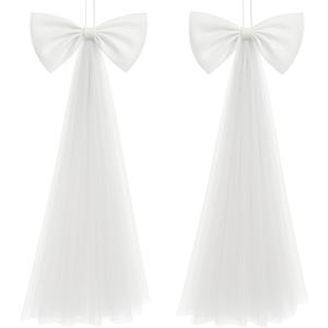 Zeyune 2 Pcs White Large Bow Party Decorations 13.4 x 28.7 Inch Giant Ribbon Bow Hanging Wall Decor Wrapping DIY Craft for Birthday Valentines Day Wedding Baby Shower Room Wall Backdrop Party