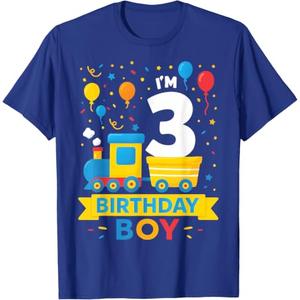 Three 3yr 3rd Kids Boys Girls Train Birthday Boy 3 Years Old T-Shirt 4T