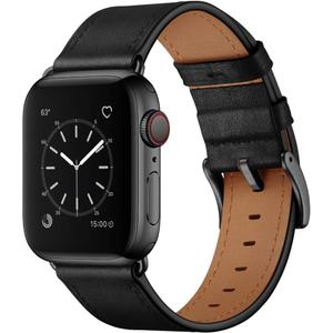 OUHENG Leather Bands Compatible with Apple Watch Band 49mm/46mm/45mm/44mm/42mm, Genuine Leather Strap Compatible with iWatch Ultra 3/2/1 & Series 11/10/9/8/7/6/5/4/3/2/1 & SE3 SE2 SE, Black/Black