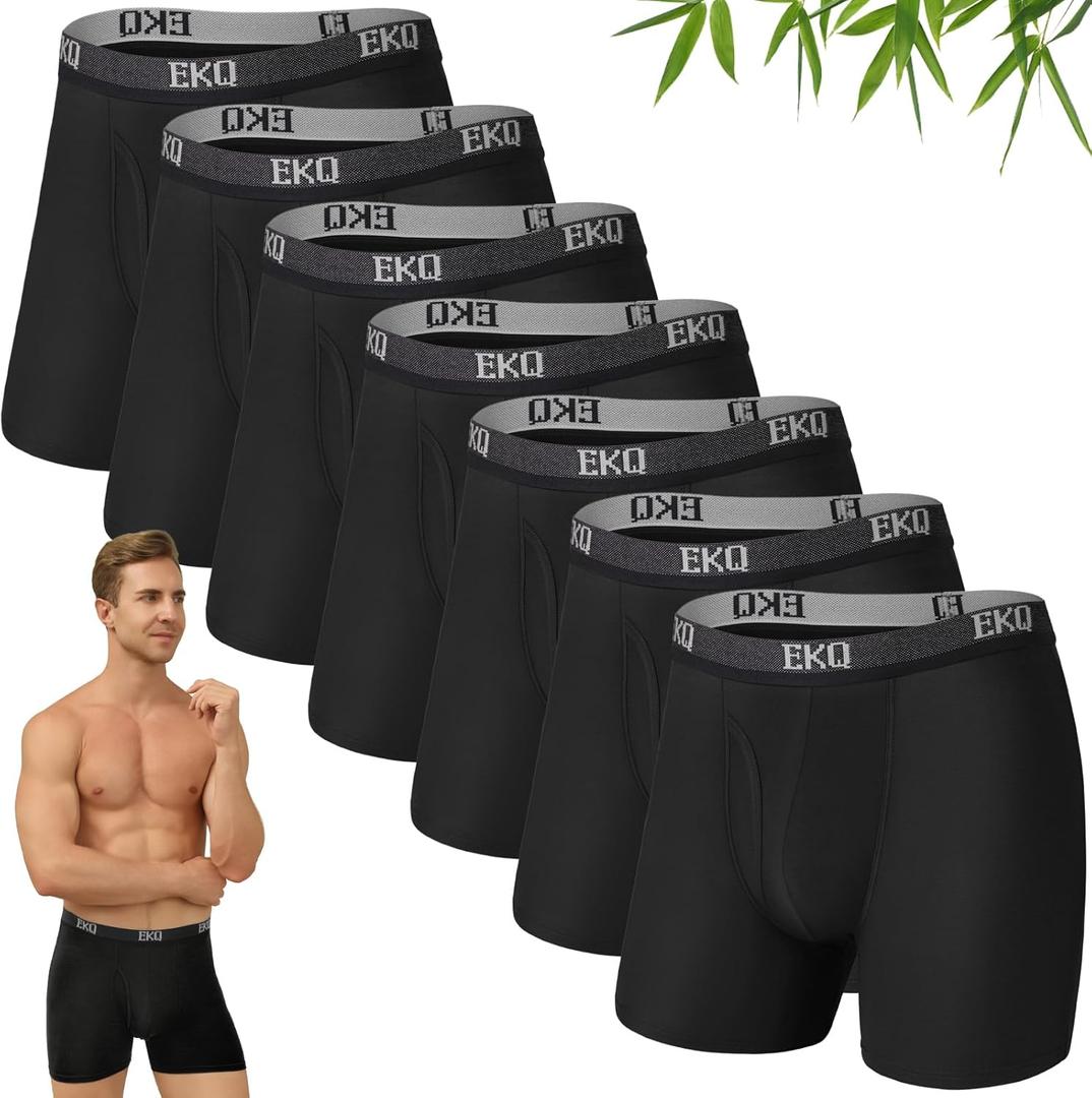 Mens Underwear Breathable Boxer Briefs 7 Pack Bamboo Rayon Boxers for Men Soft Stretchy Men's Underwear with Fly (Black, XL)