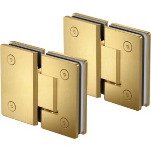 180 Degree Glass Shower Door Hinges, Heavy Duty Brushed Gold Glass Door Hinge for Bathroom, 2 PCS 304 Stainless Steel Shower Door Hinges for 1/4" to 1/2" Frameless Shower Door