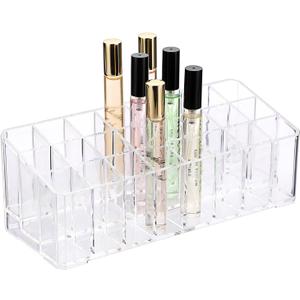 ELLDOO Rollerball Perfume Organizer, 24 Spaces Clear Acrylic Perfume Storage Holder Beauty Scent Holder, Makeup Lipgloss Lipstick Display Case