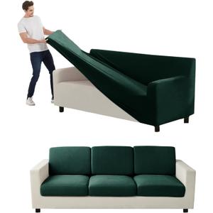 Couch Cover Velvet, Stretch Sofa Covers for Separate Main Cover/Backrests and Seat Cushions Couch Cover, for Living Room Furniture Slipcovers (Dark Green,Large Main 7 Piece)