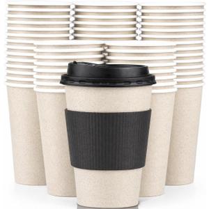 Promora 8 oz Natural Cream Disposable Coffee Cups with Lids & Sleeves, Hot Coffee Cup Sleeves Disposable, Premium Insulated To Go Coffee Paper Cups with Lids & Sleeves (8 oz, Pack of 200)
