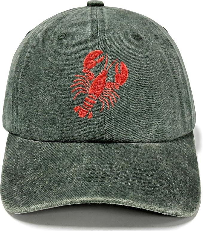 Horpe Lobster Hat, Crawfish Baseball Hat for Seafood Lovers, Funny Fishing Gifts for Men Women, Adjustable Army Green Restaurant Cap
