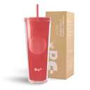 DA 24oz Plastic Tumbler With Lid And Straw, Double Wall Design, Leak Resistant Reusable Travel Cup For Iced Coffee And Smoothies (Red)