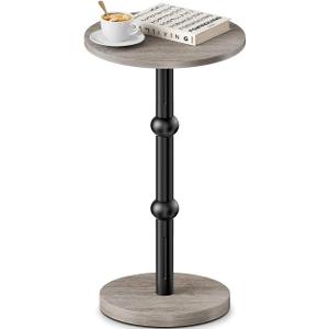 Yuede Drink Table, Small Round Side Table for Small Spaces, Modern Accent Round End Tables with Metal Leg, Thickened Wood Pedestal Coffee Tables for Living Room, Bedroom, Narrow Corners,Sofa Couch